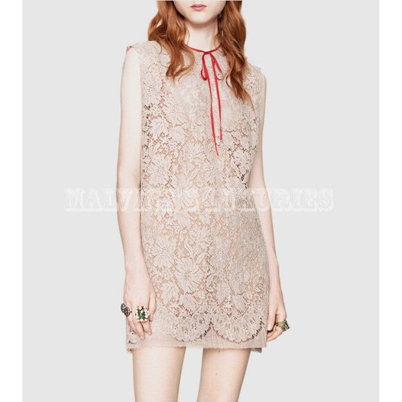 GUCCI DRESS LACE SLEEVELESS RED GROSGRAIN RIBBON TIE sz IT 42 US 6 - Picture 1 of 9